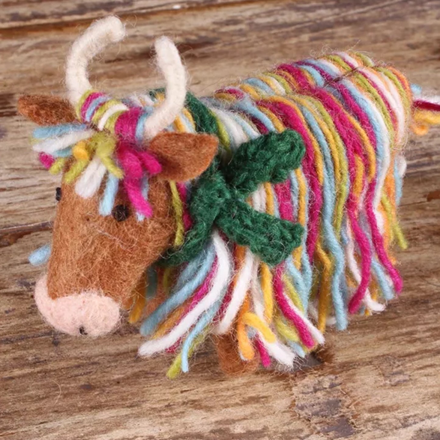 Rainbow wool felted Highland cow