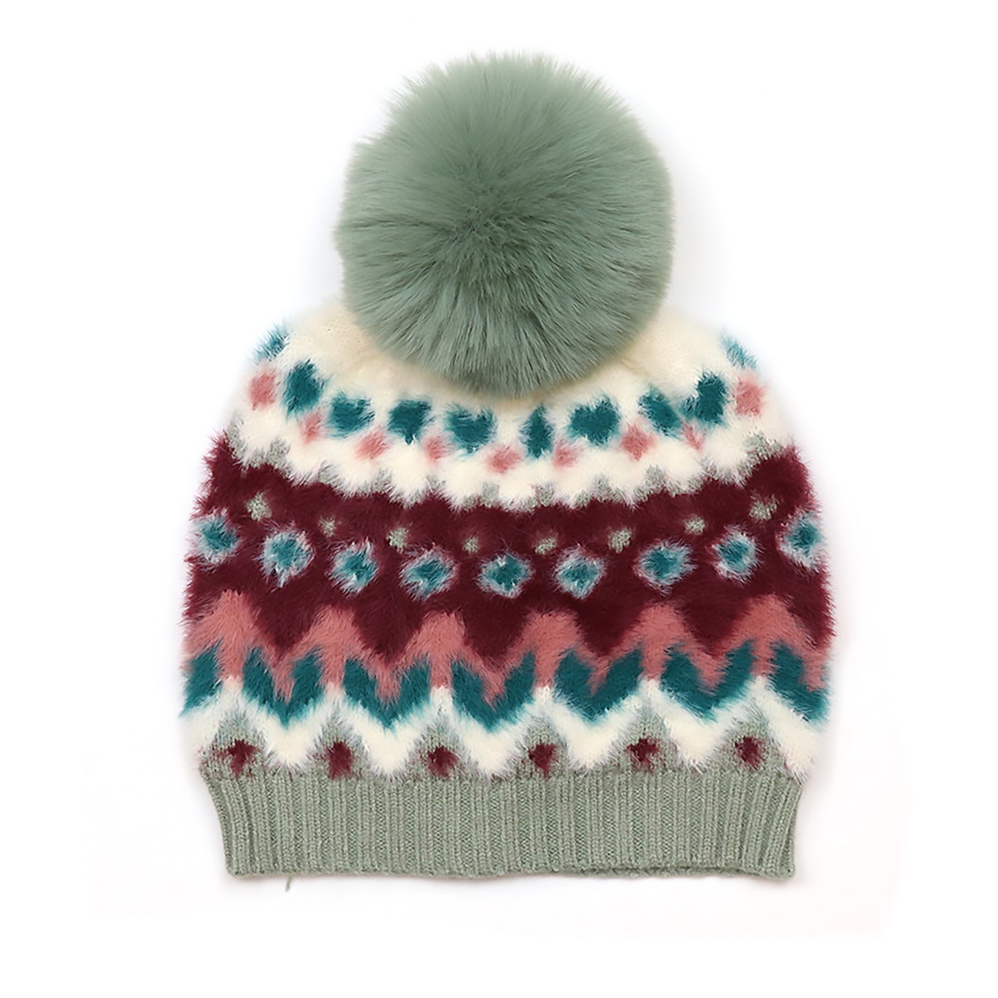 Imogen Fluffy Bobble Hat | Duck Egg & Wine