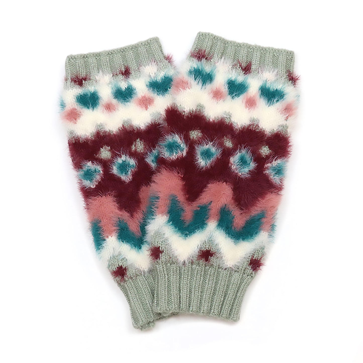 Imogen Fluffy Wrist Warmers | Duck Egg & Wine