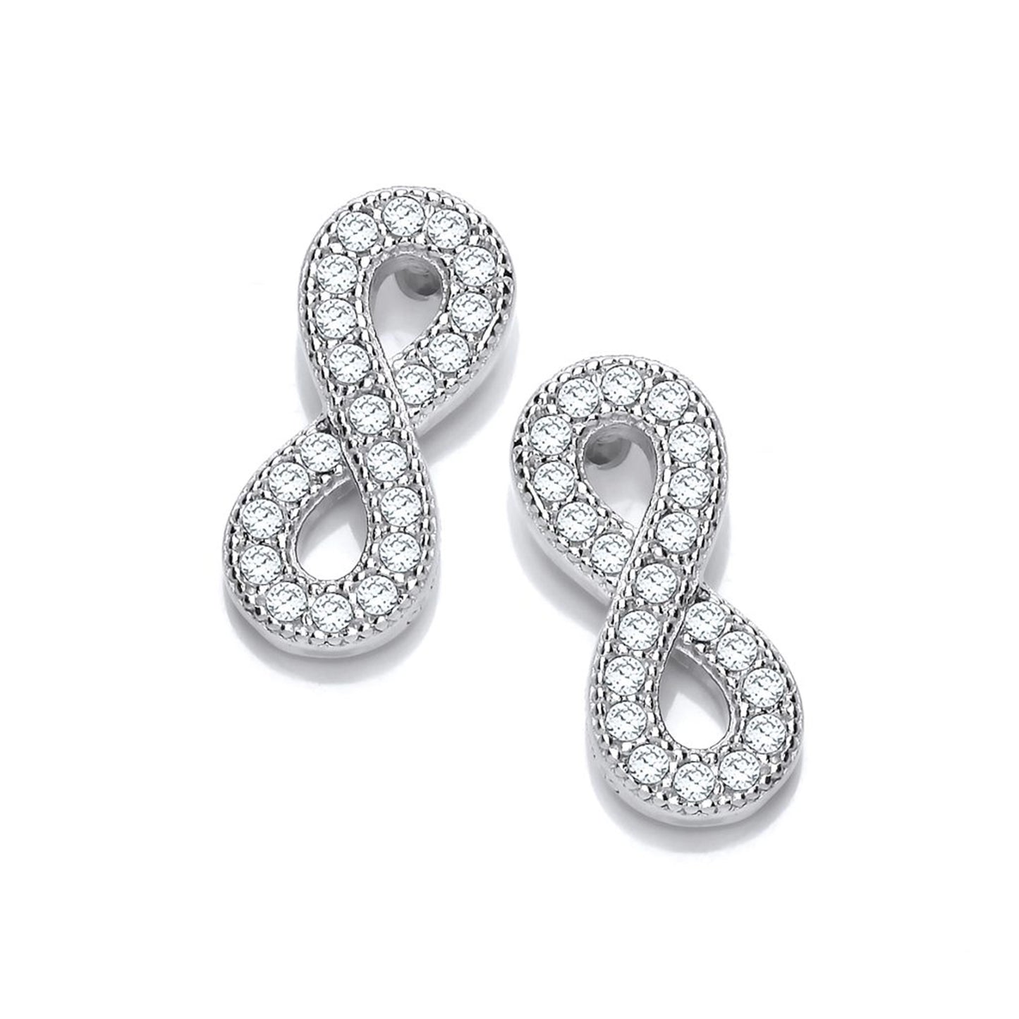 Silver stud earrings in infinity shapes with CZ stones