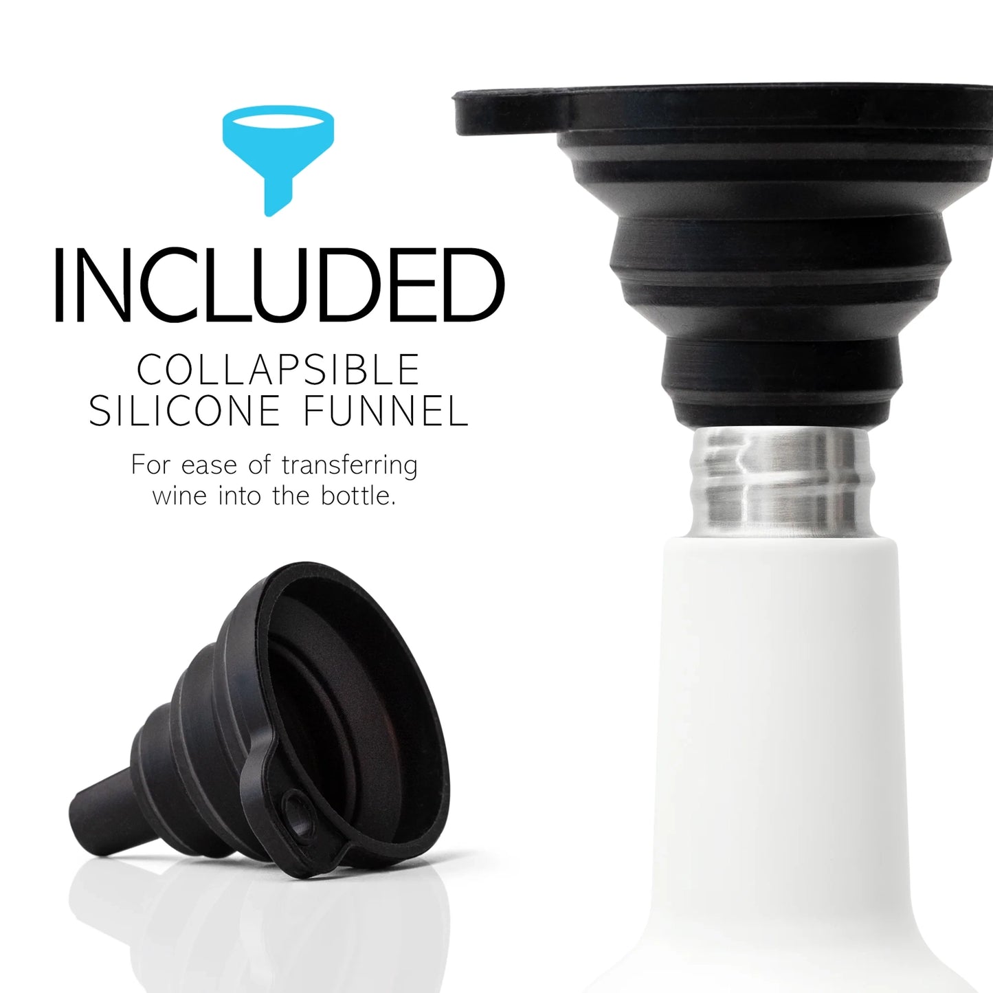 Stainless steel insulated wine bottle with black silicon funnel