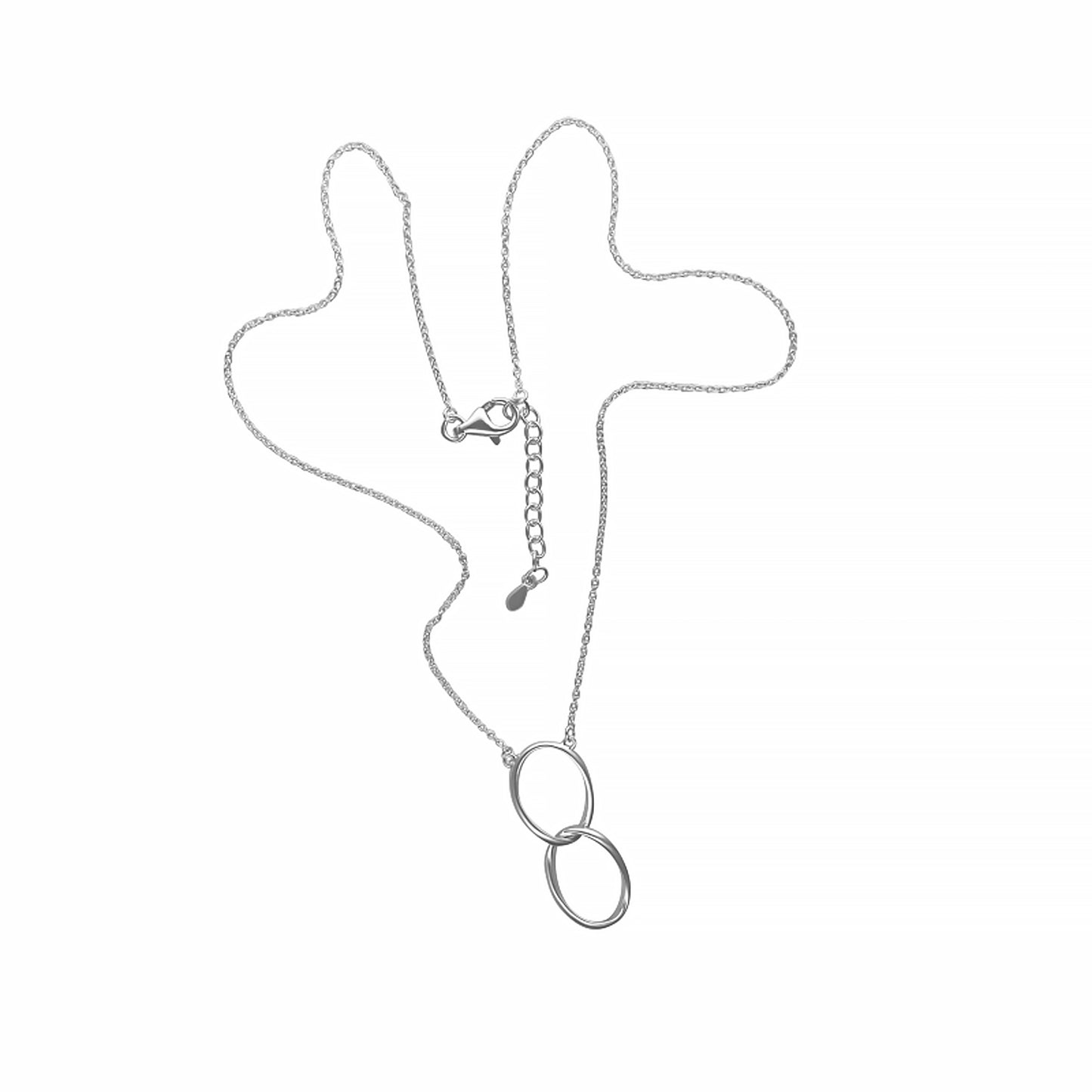 Silver necklace with two interlinked silver oval rings