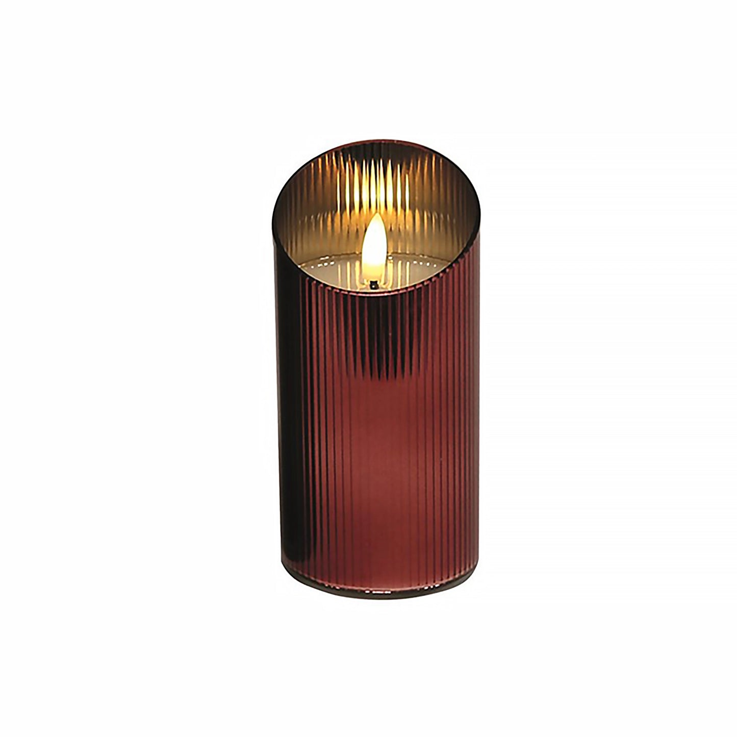 Ribbed texture glass LED flameless candle in red