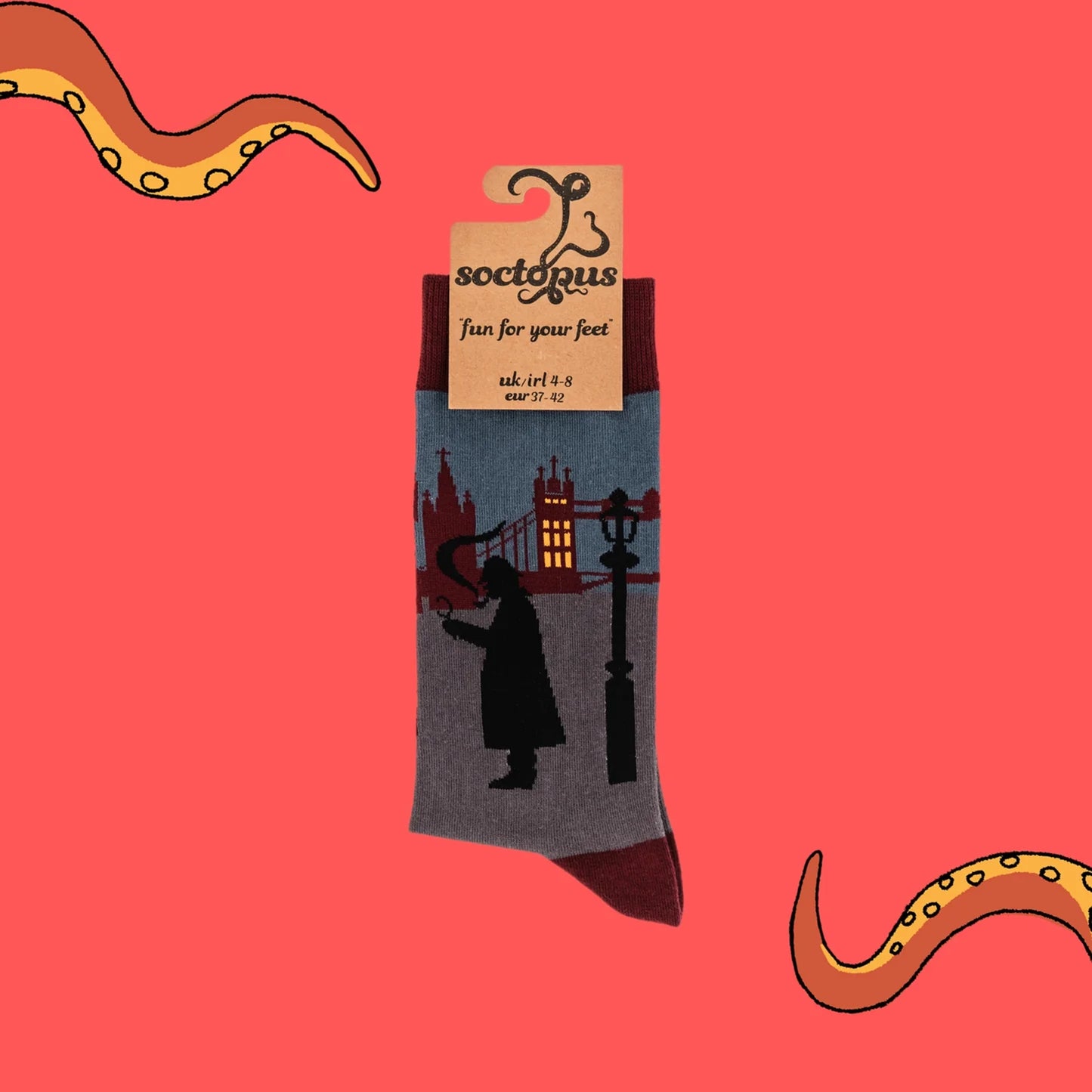 Sherlock Holmes London Skyline design grey socks