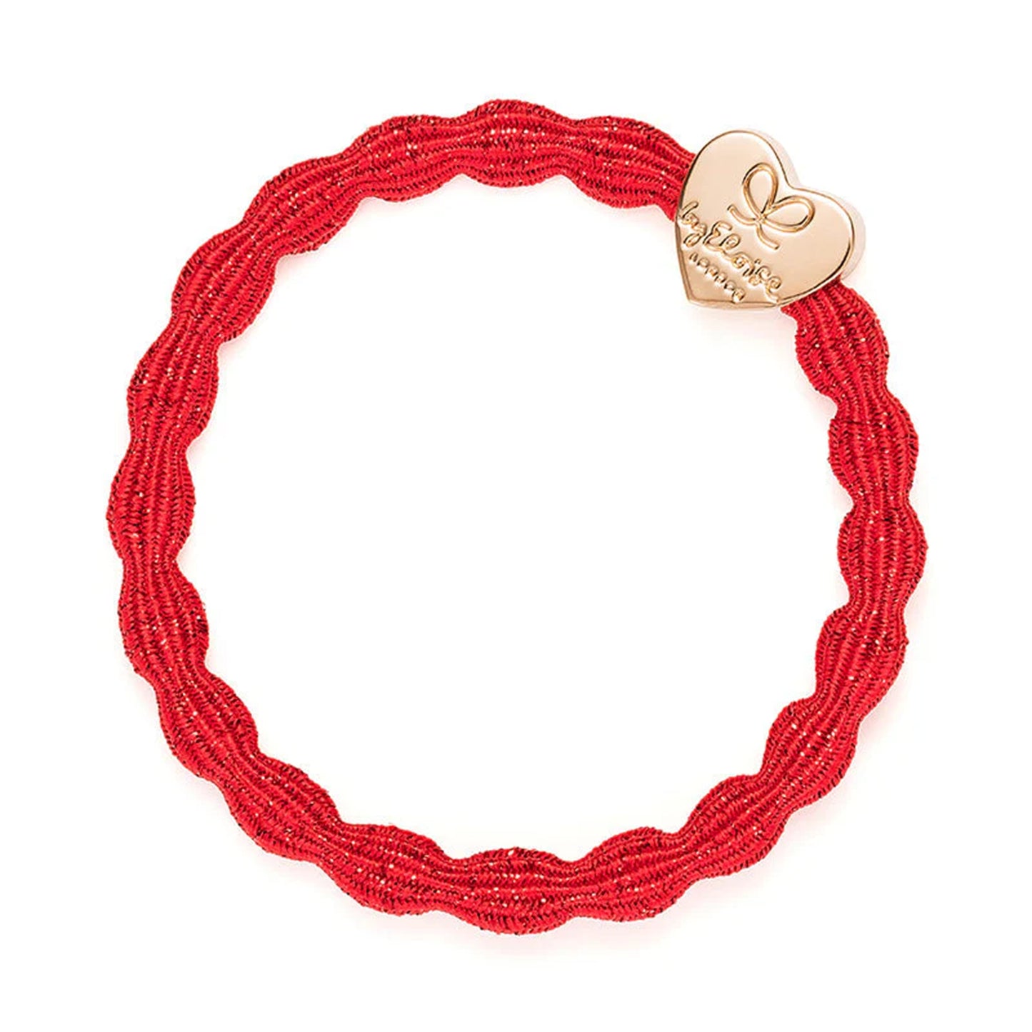 Metallic red coloured bubble shaped hair tie with gold heart charm