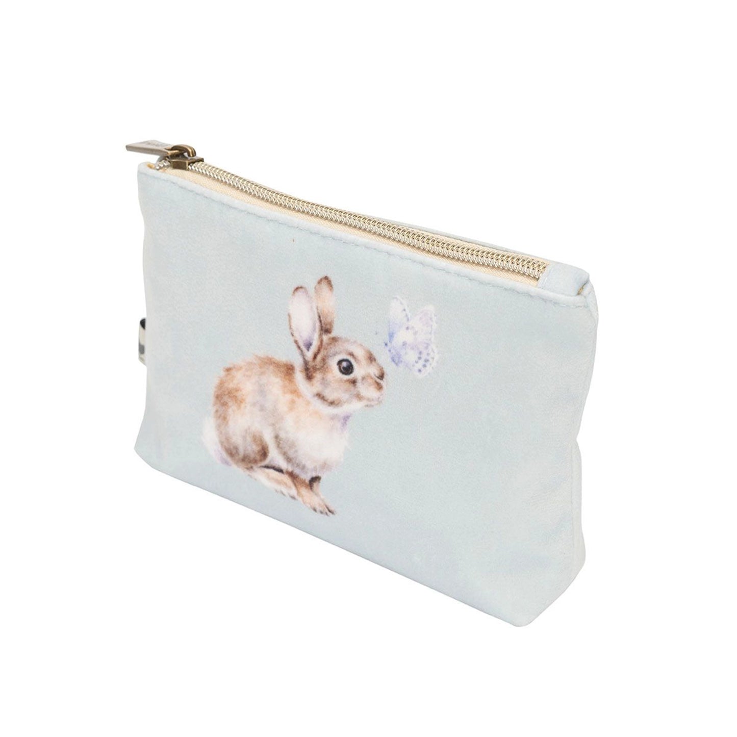Blue zip pouch with rabbit design
