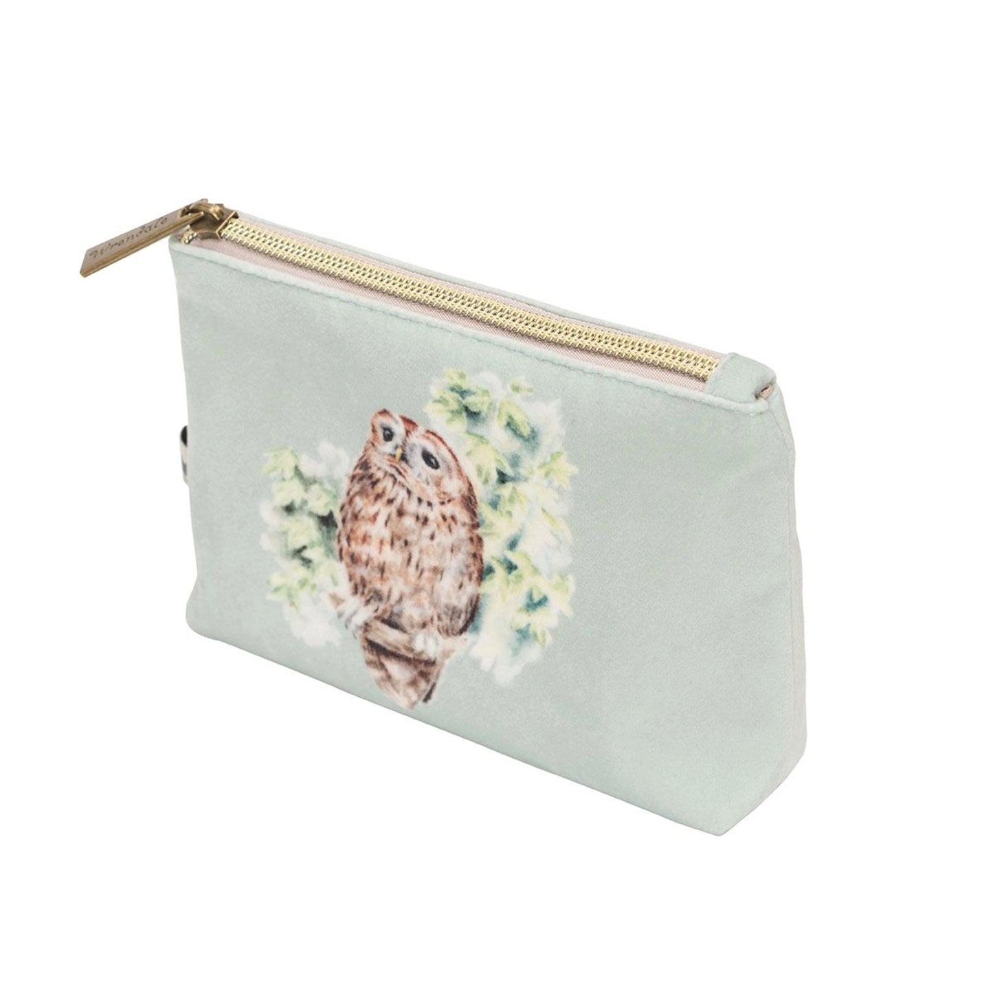 Green zip pouch with owl design