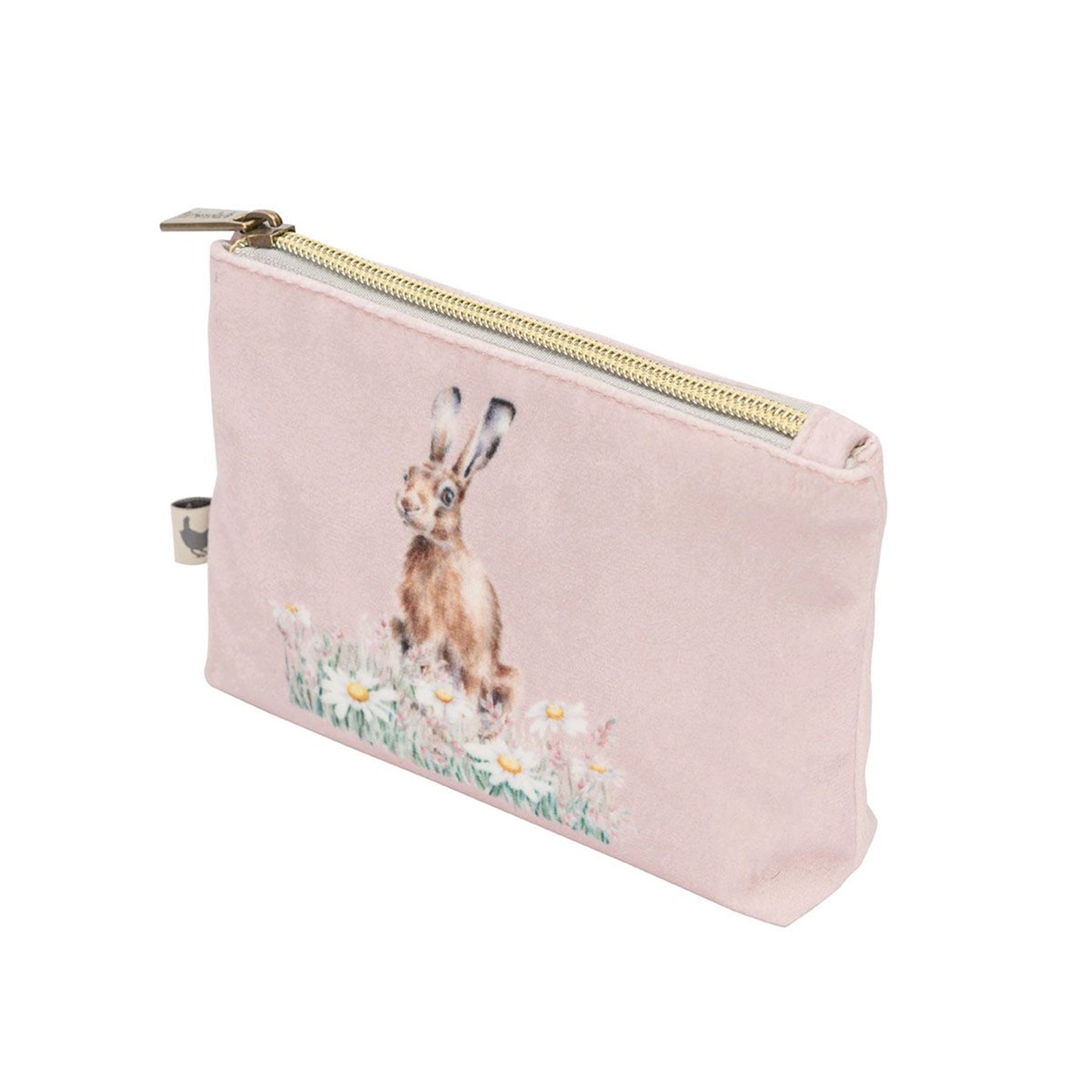 Pink zip pouch with hare design