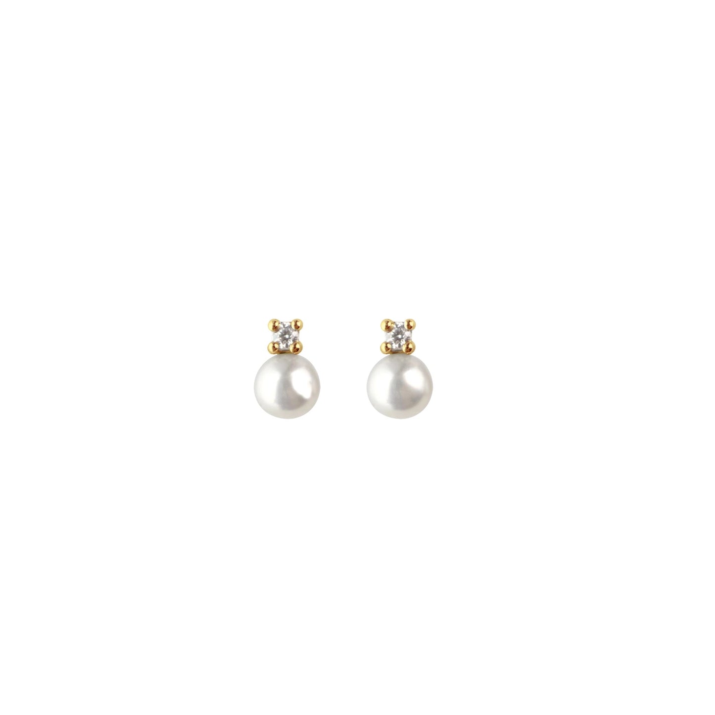 Pair of gold plated pearl earrings with a solitaire CZ stone