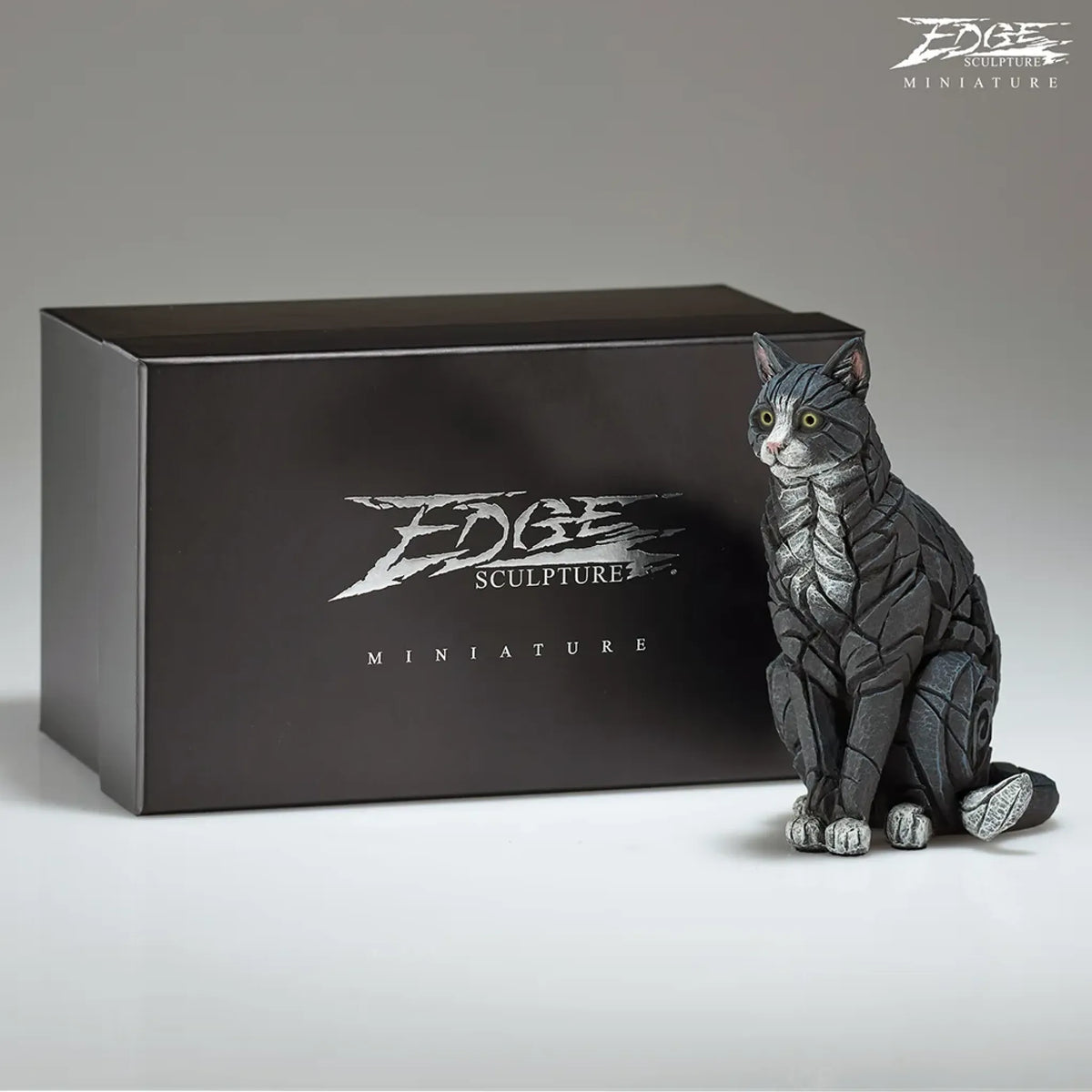 Miniature Black & White Cat Figure | Sculpture