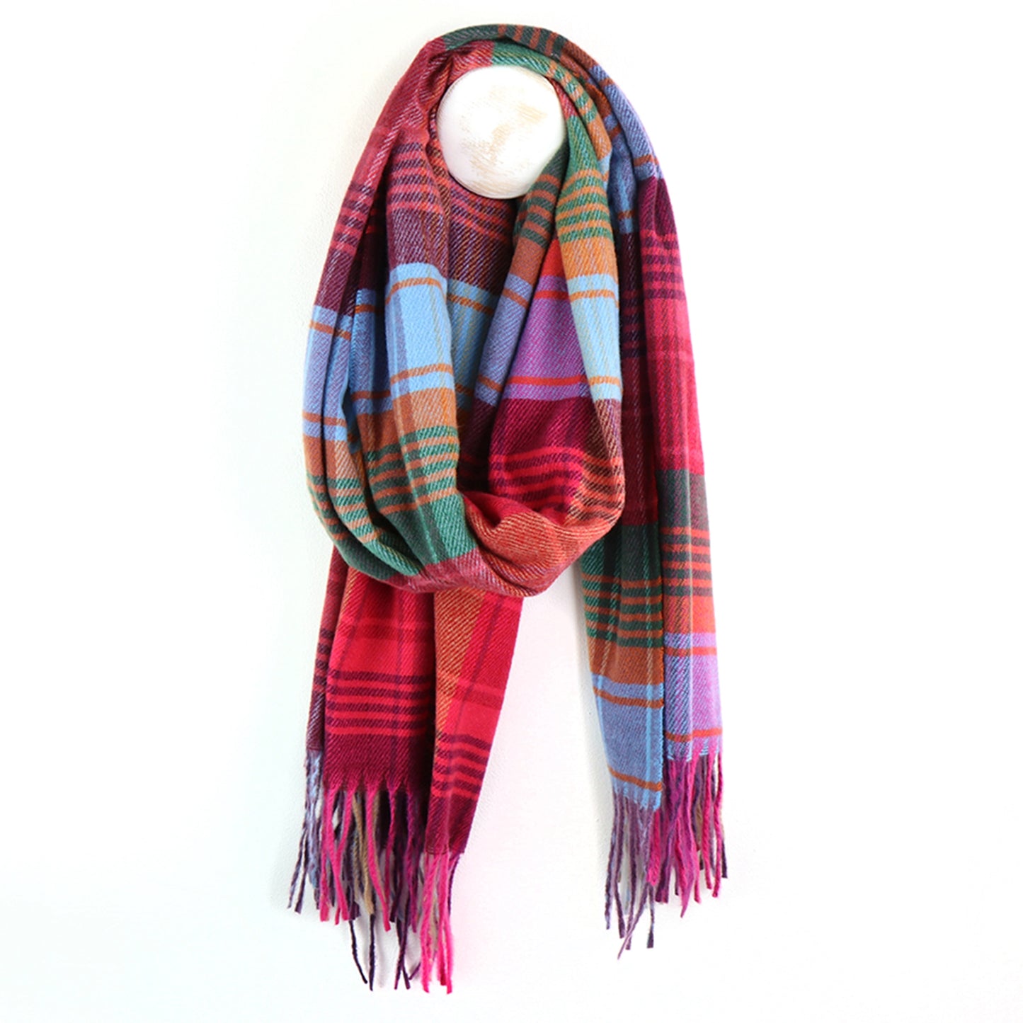 Check pashmina scarf in pink and blue