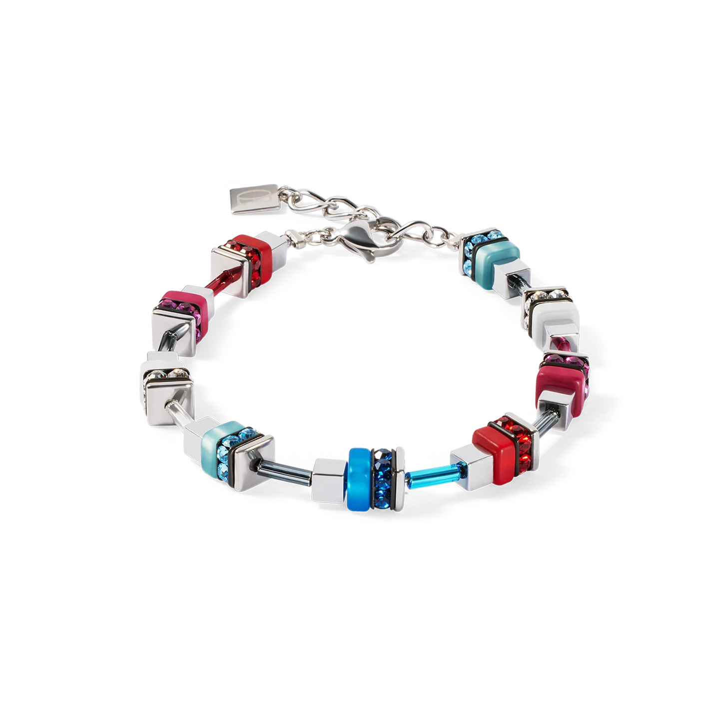 Red and blue stainless steel cube bracelet