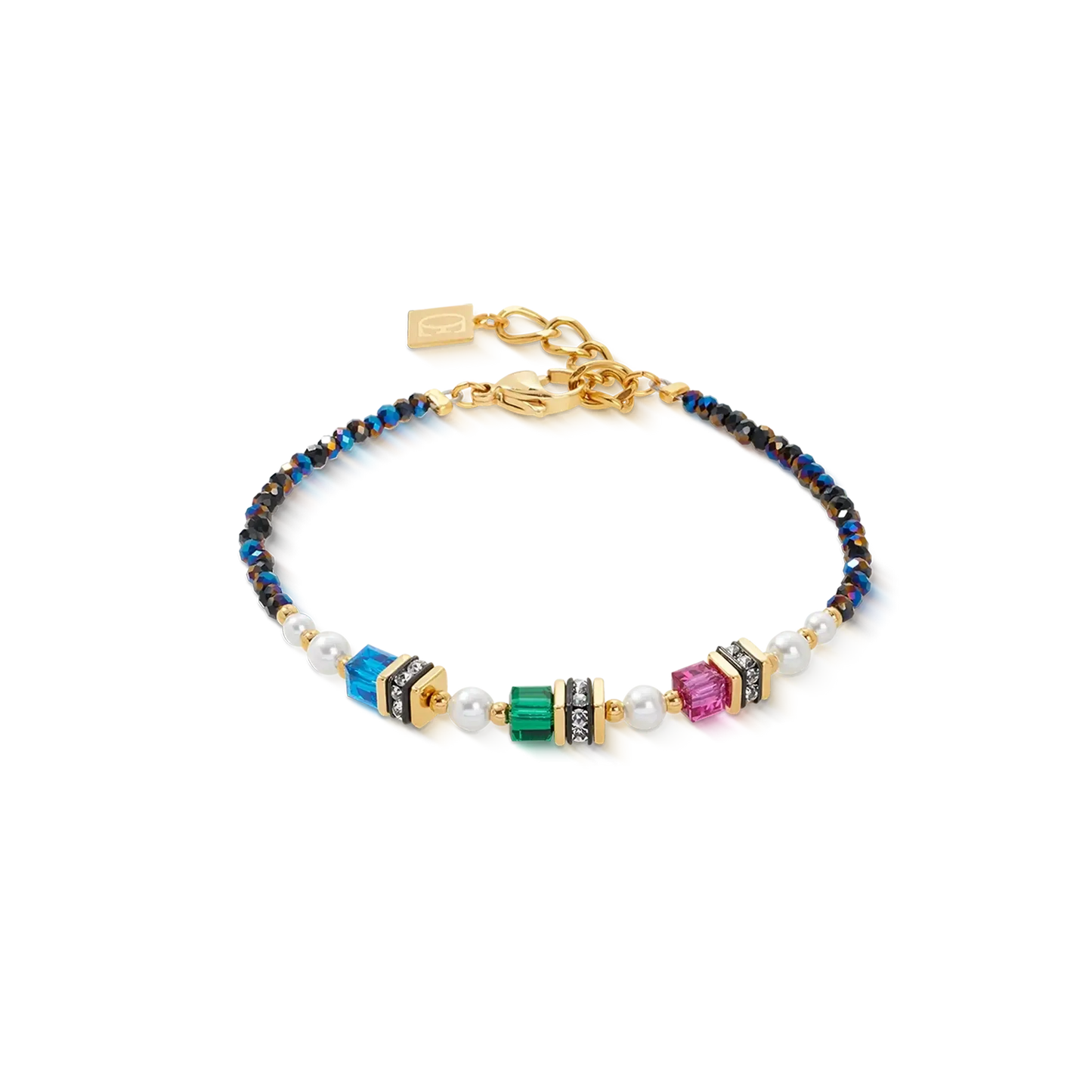 Multicolour cut glass and pearl beaded bracelet