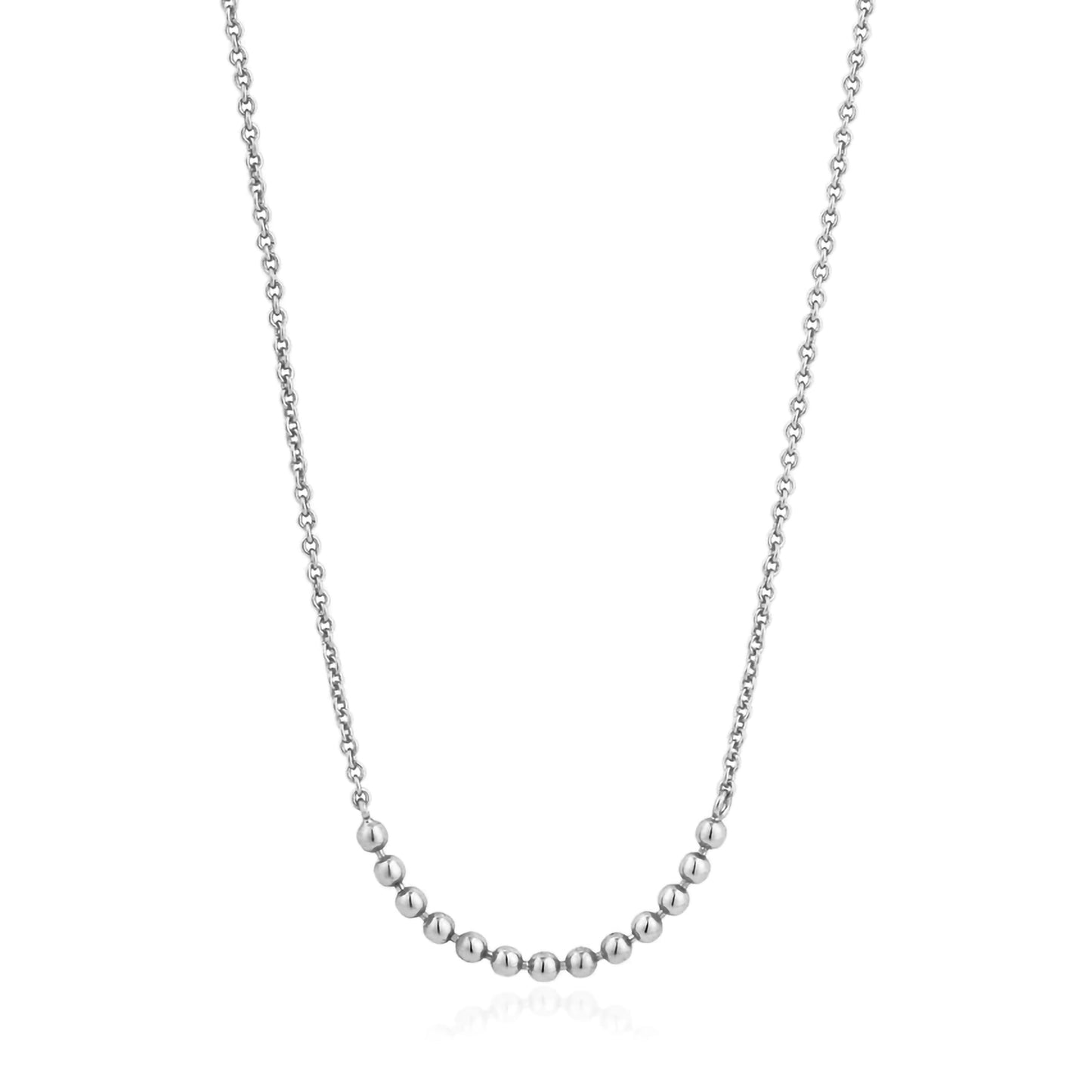 Silver necklace will delicate chain and row of 13 joined silver balls design