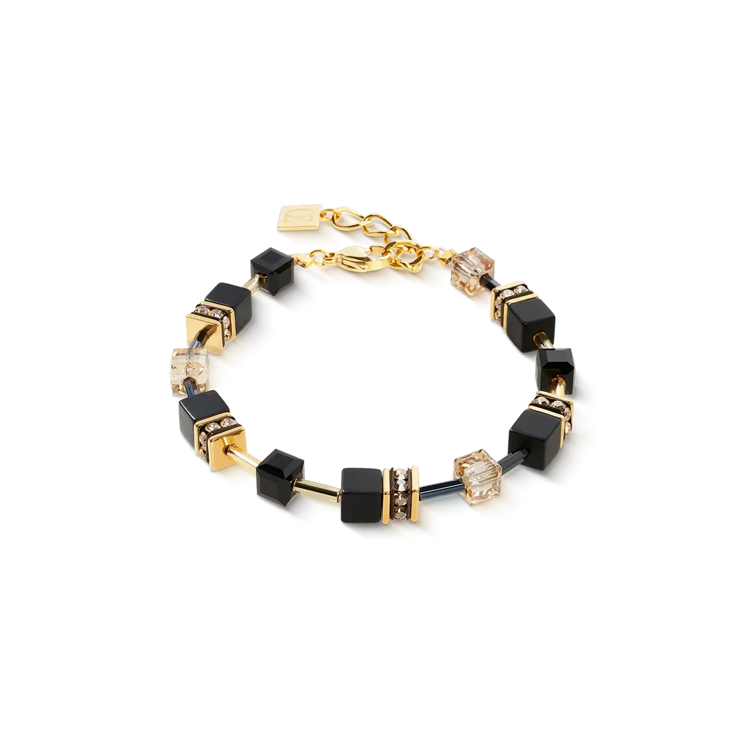 Black onyx cube bracelet in yellow gold stainless steel