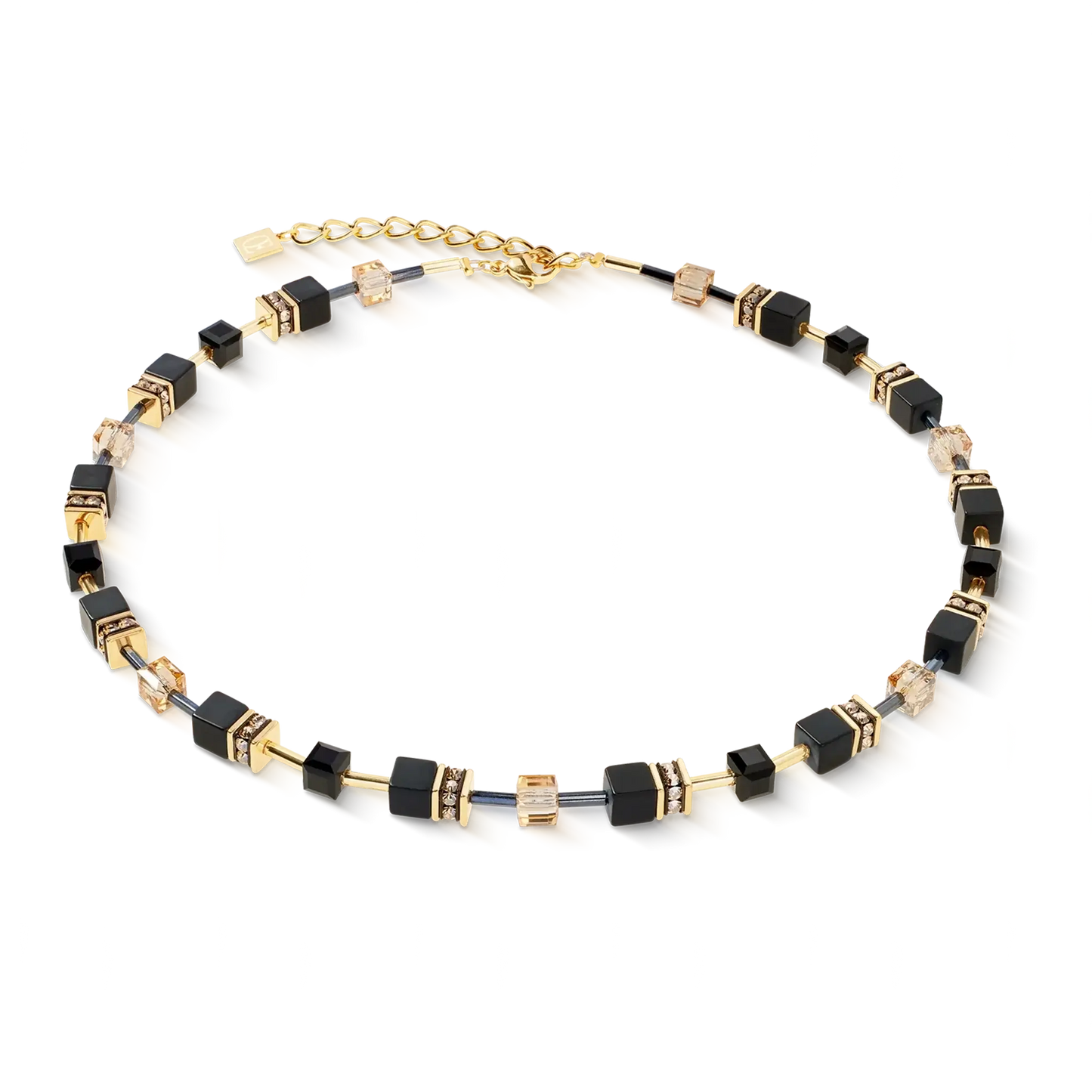 Black onyx cube necklace in yellow gold stainless steel