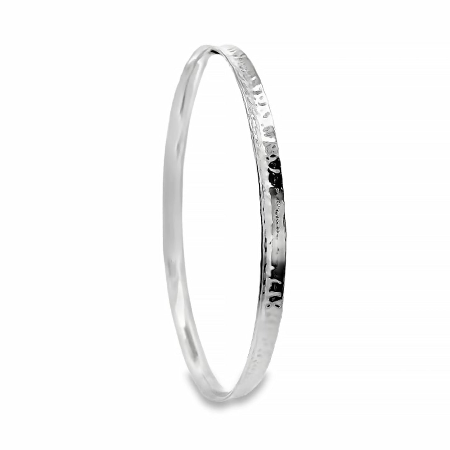 Silver concave bevel bangle with hammered texture