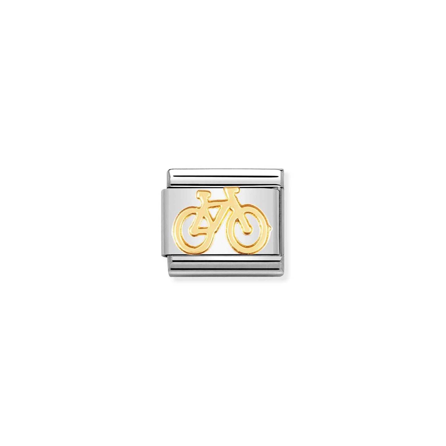 A Nomination charm links featuring a plain gold bicycle
