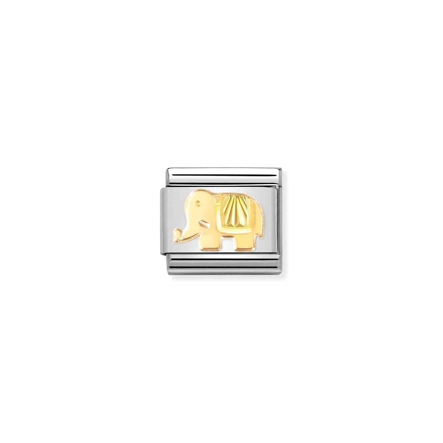 A Nomination charm link featuring a plain gold elephant wearing a blanket