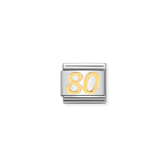 A Nomination charm link featuring a plain gold number 80
