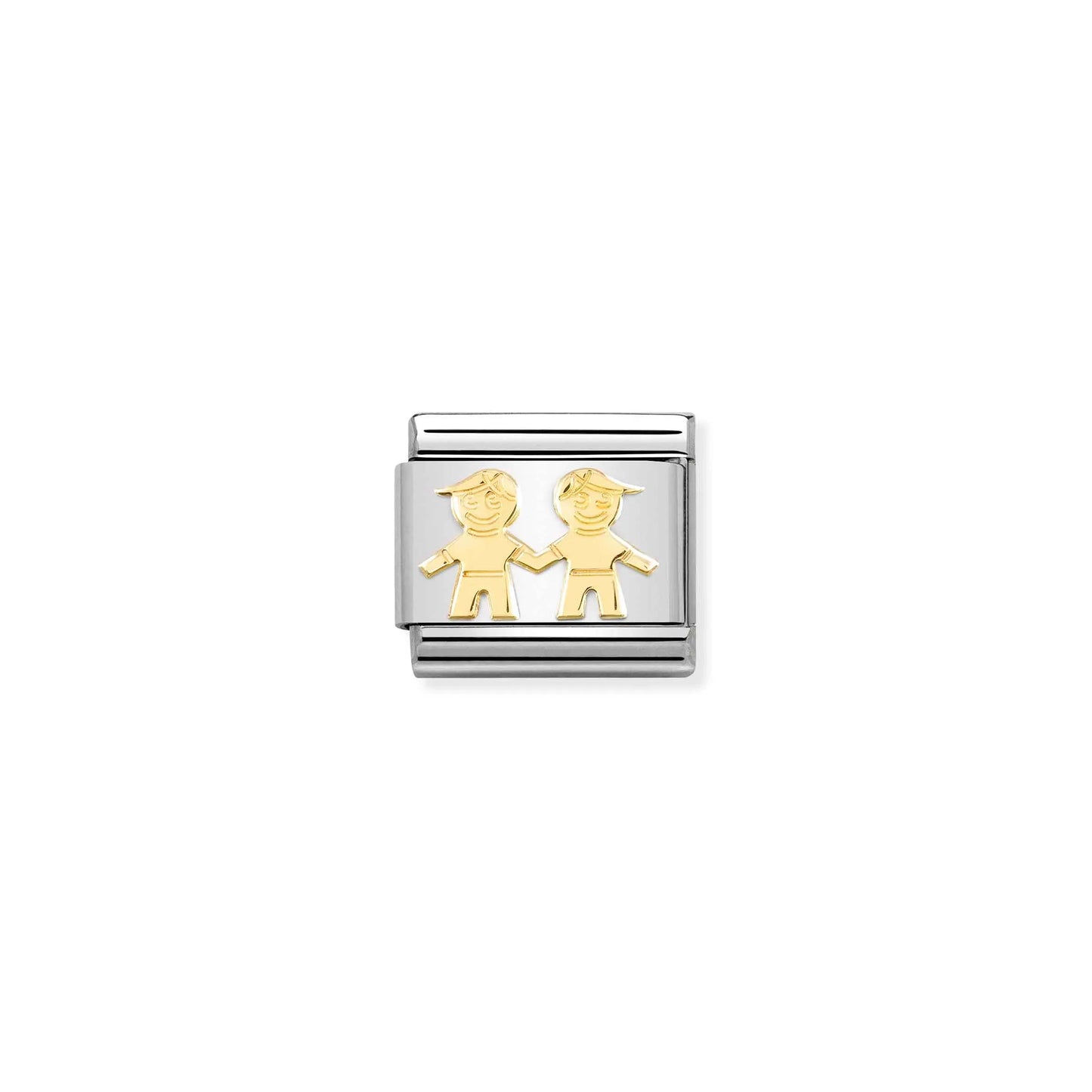 A Nomination charm link featuring two plain gold little boys holding hands
