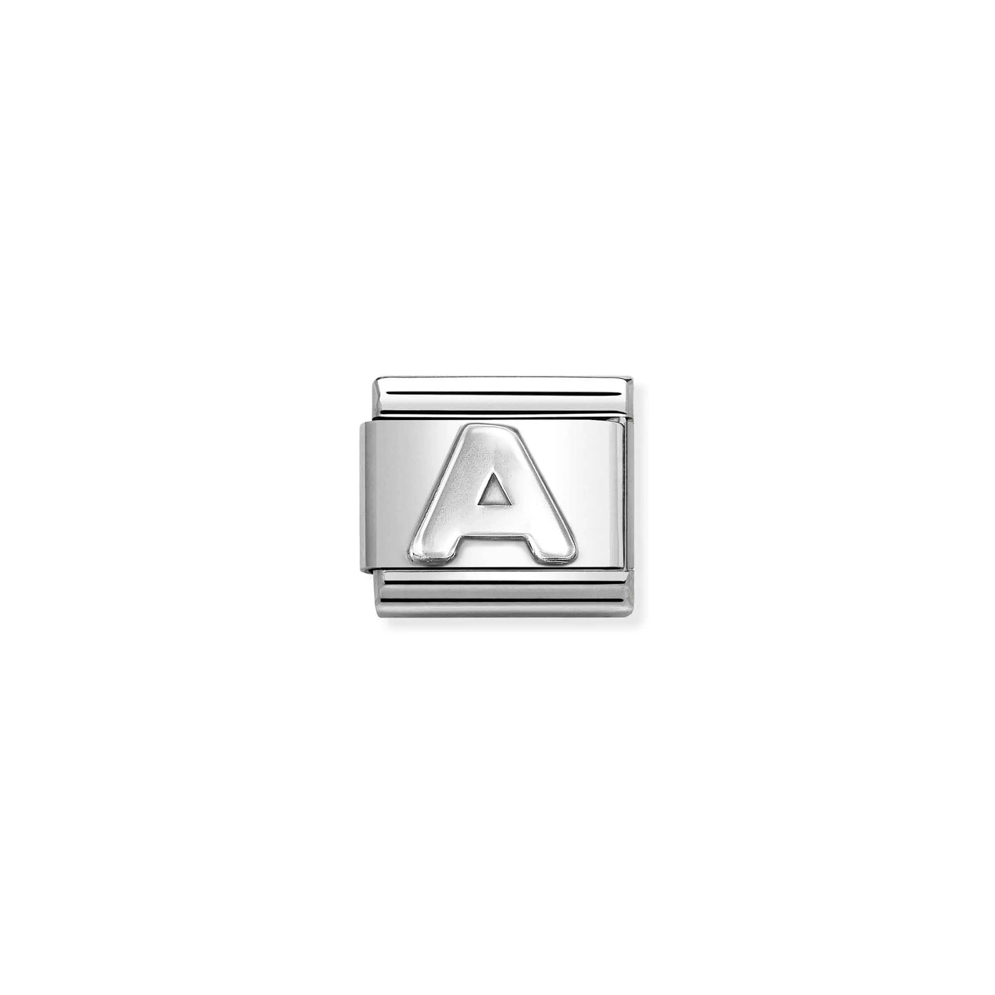Nomination charm link with a silver letter A