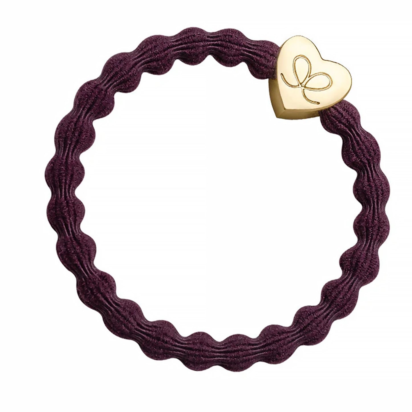 Elastic bubble hair band in plum with gold heart charm