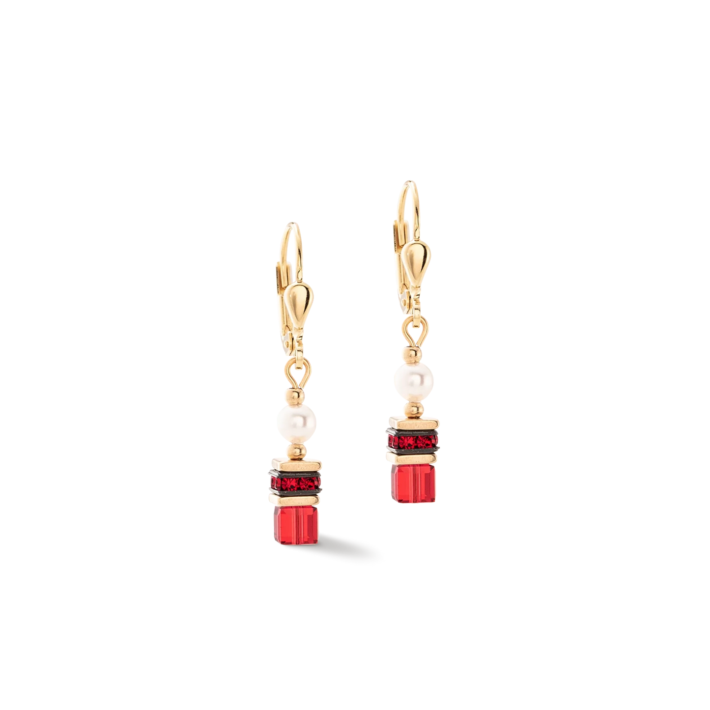 A pair of red cut glass beaded earrings with pearls