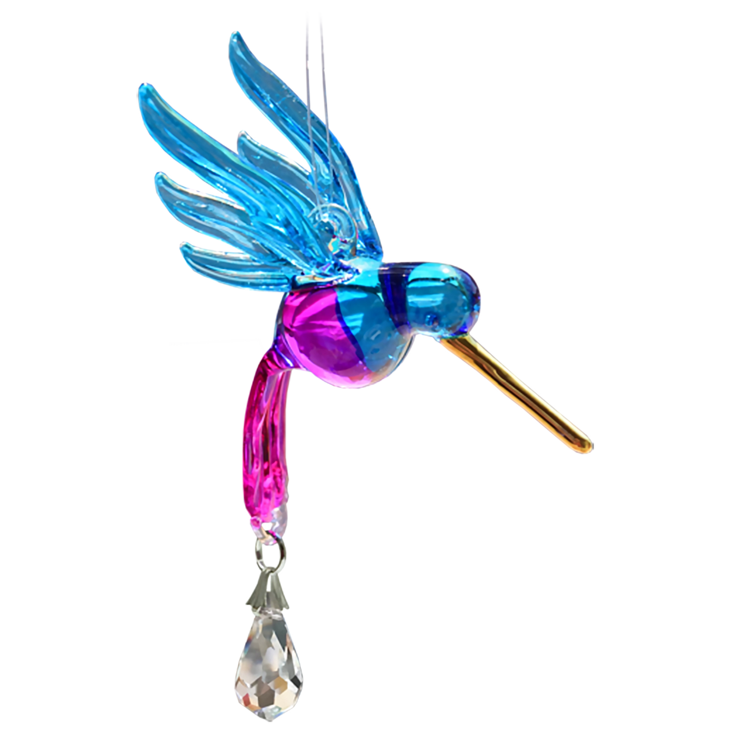 Blue and purple hummingbird crystal hanging ornament