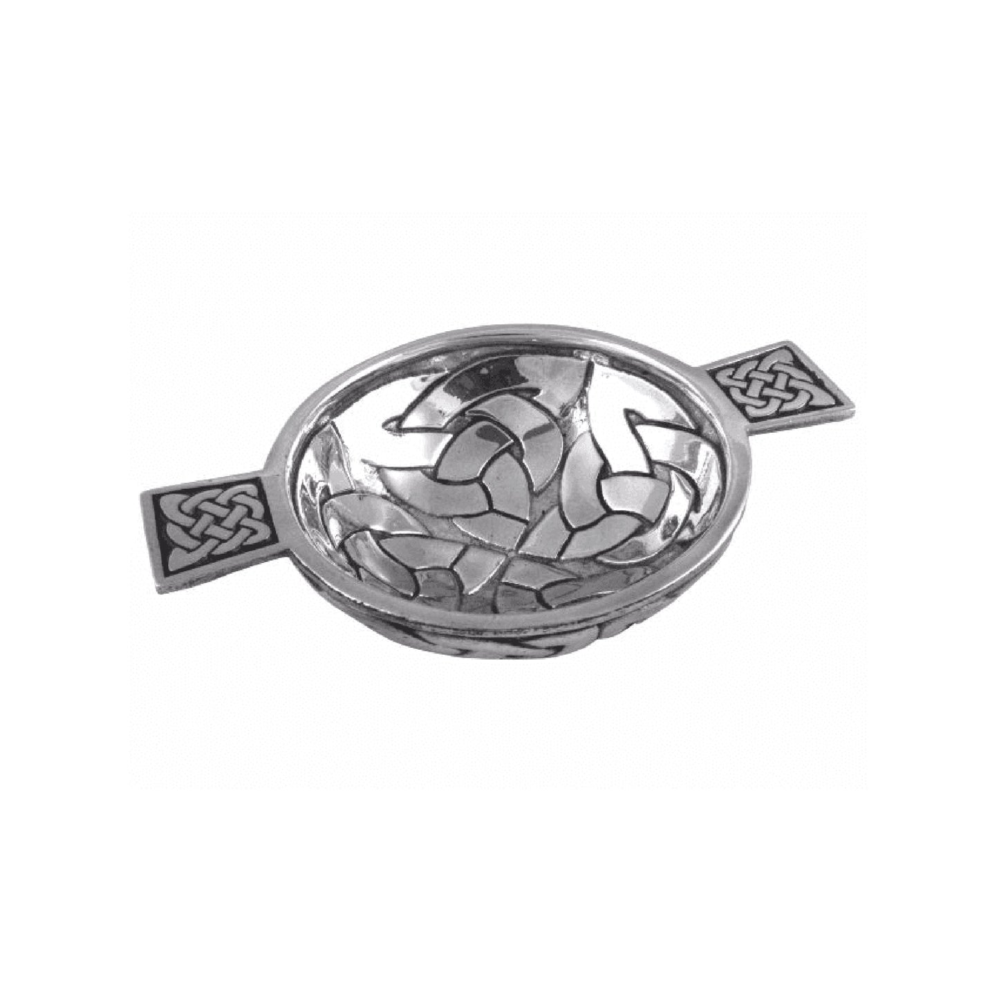 A pewter quaich with celtic knot design