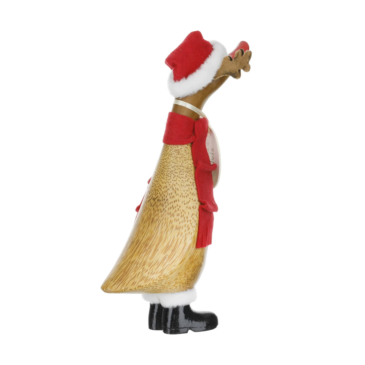 Christmas Rudolph wooden duckling with star buttons and red nose back