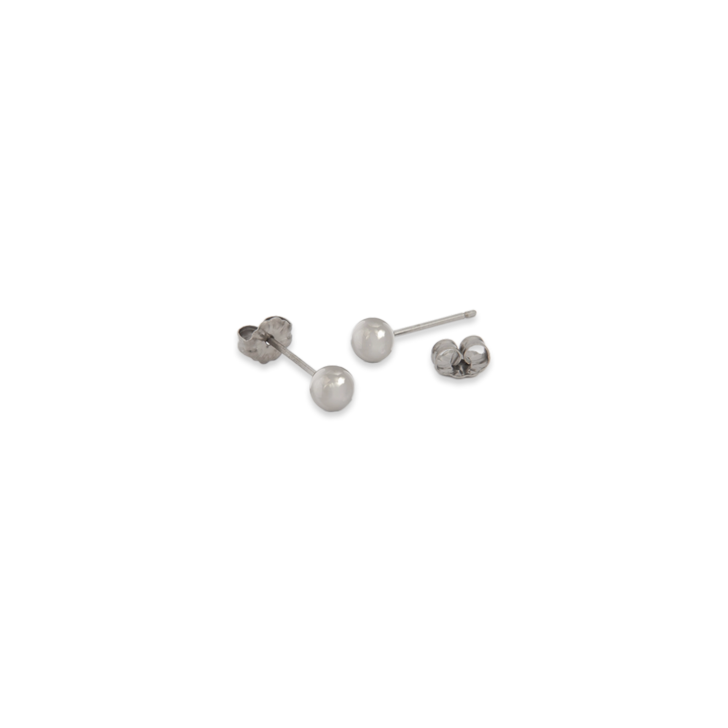 A pair of round bead stud earrings in polished titanium
