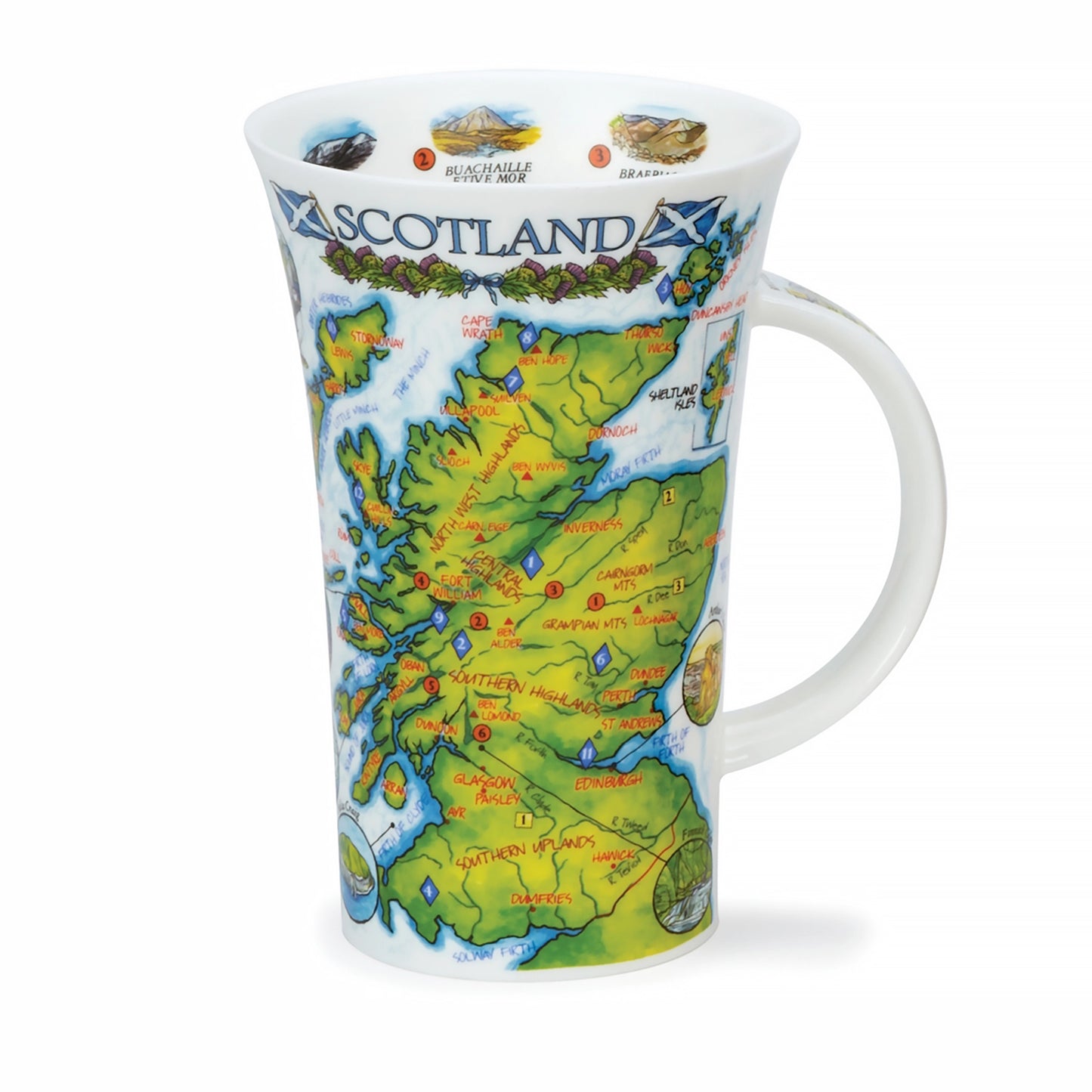 Tall mug with detailed Scottish map design