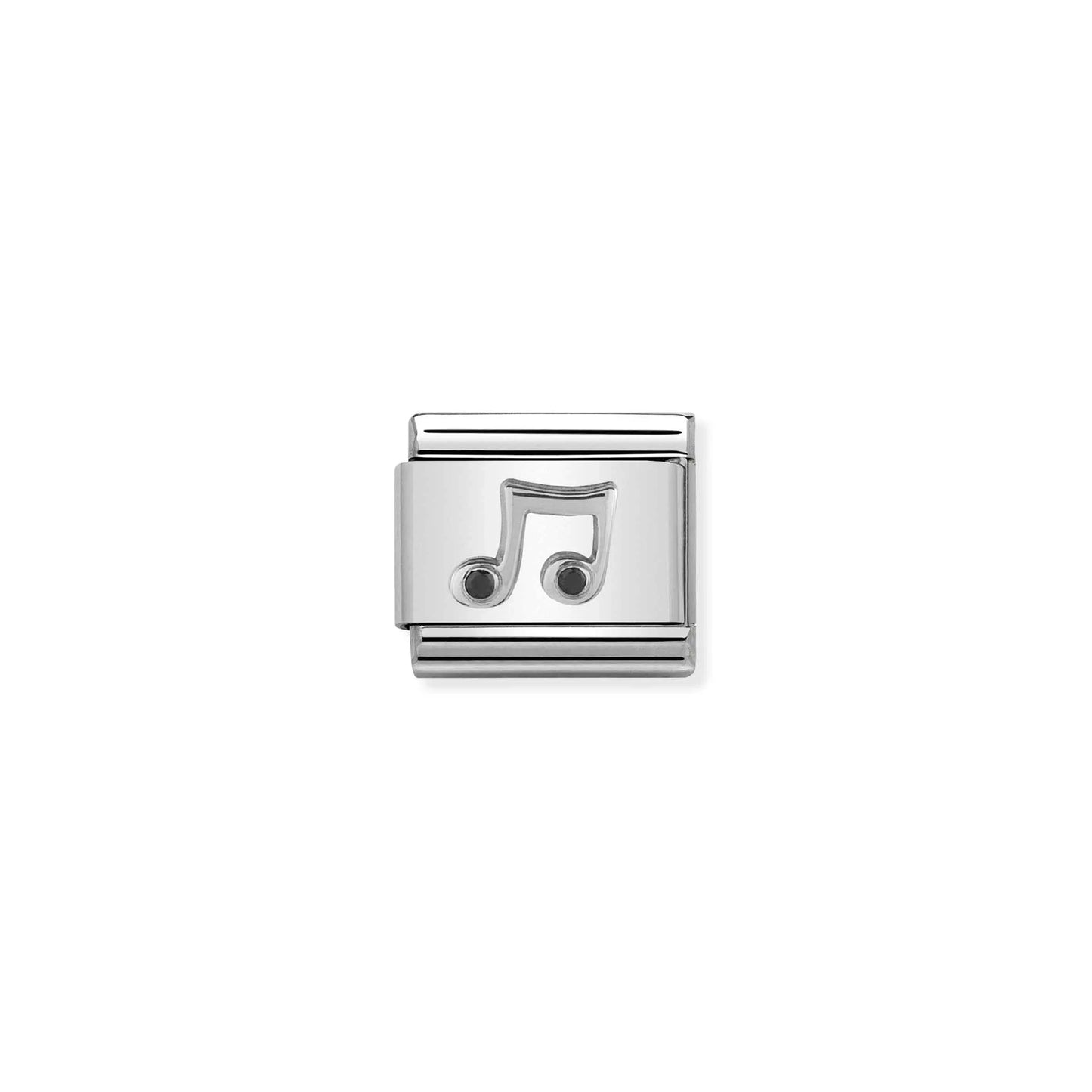 Nomination charm link featuring a silver music note with black enamel deatils