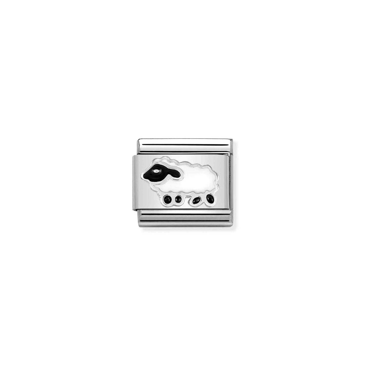 Nomination charm link featuring a black and white enamel sheep with silver outline
