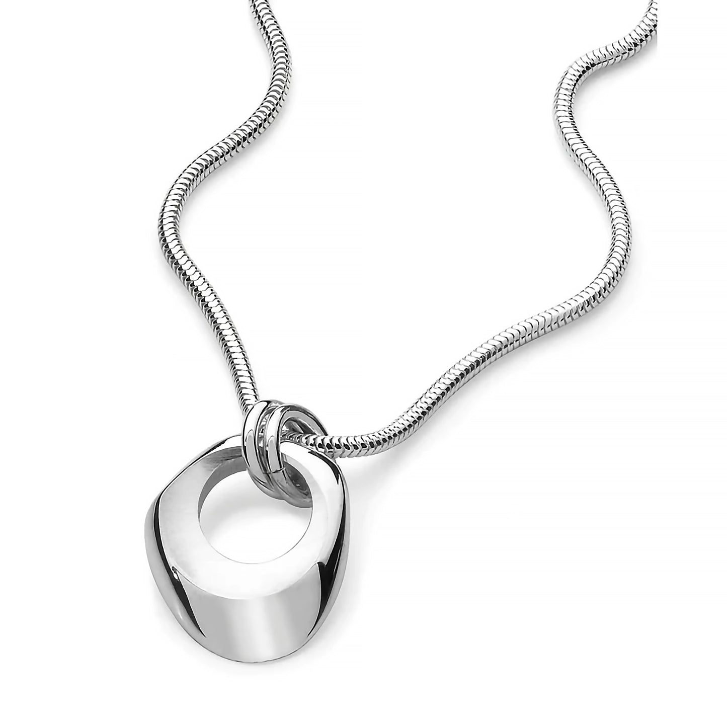 A silver pendant featuring a thick irregular hoop design