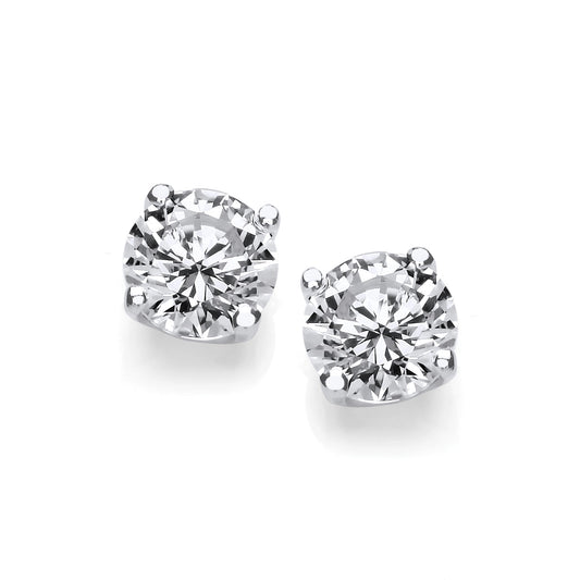 A pair of simple solitaire stud earrings with white CZ stone and silver surround