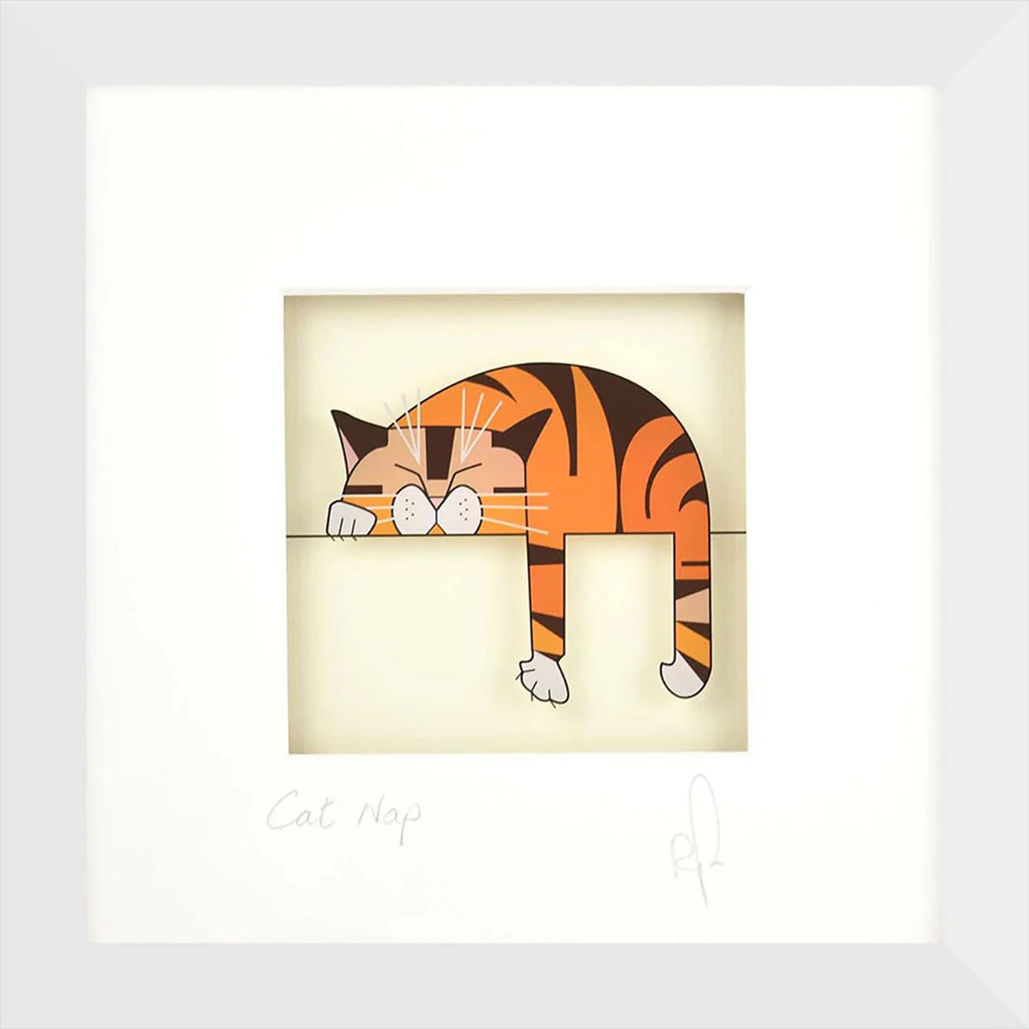 Acrylic framed wall art featuring a sleeping ginger cat