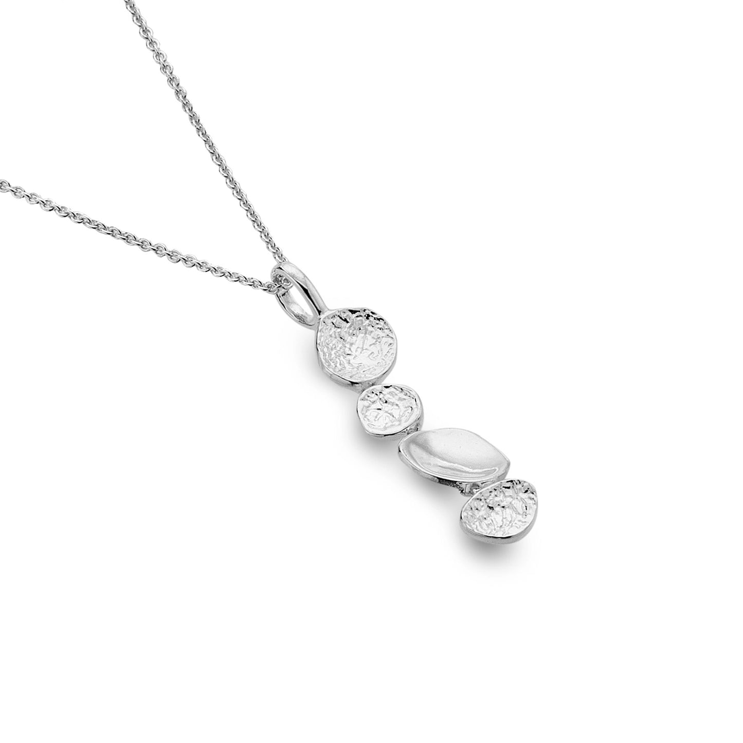 Silver textured necklace with stacked pebbles