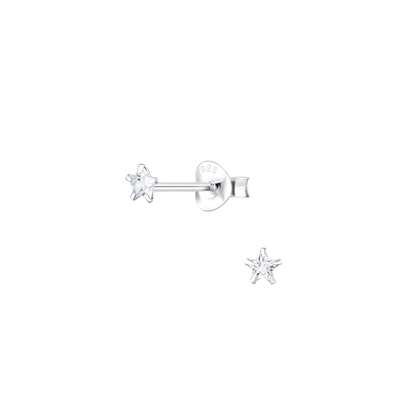 Tiny star shaped stud earrings with single CZ stone centres