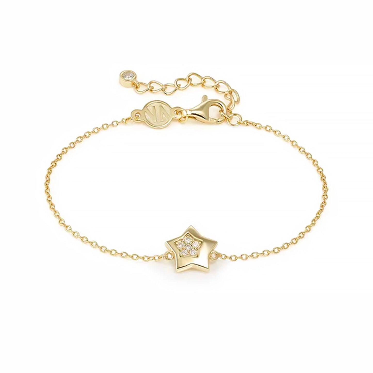 Gold chain bracelet with star charm set with pave CZ stones in a star shape