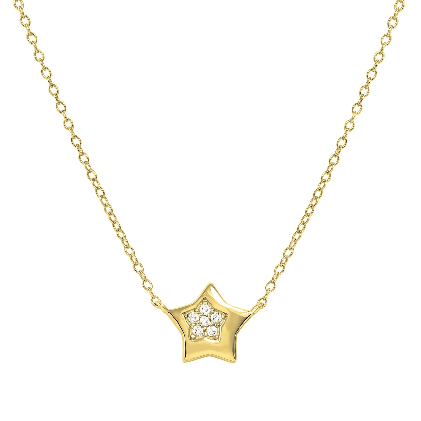 Gold necklace with star pendant set with pave CZ stones in a star shape