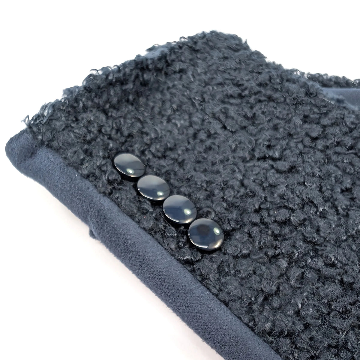 Buttoned Teddy Gloves | Navy Blue