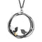 Silver pendant with bird nest design with 3 birds and gold & silver heart details on silver chain