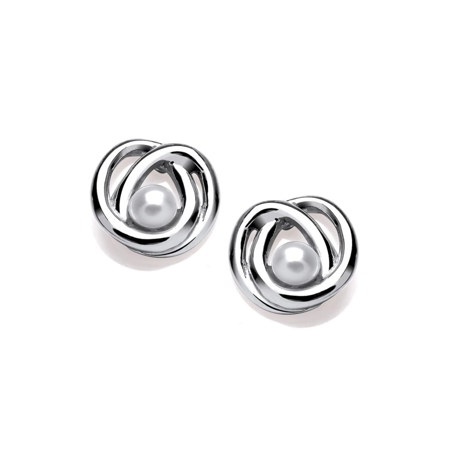 Silver stud earrings with tangle design and freshwater pearls in the centre