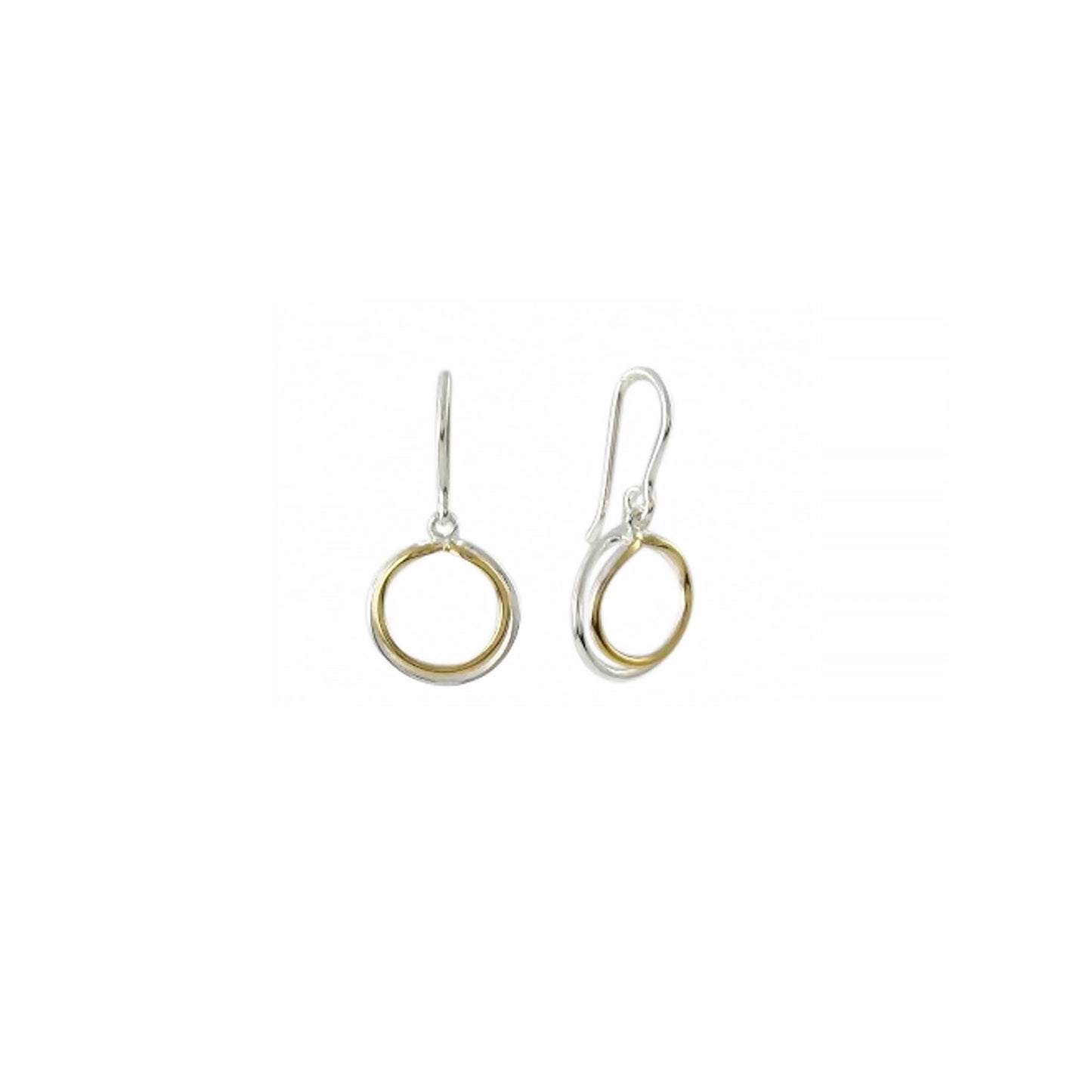 Pair of drop earrings with double circle, on silver and one gold