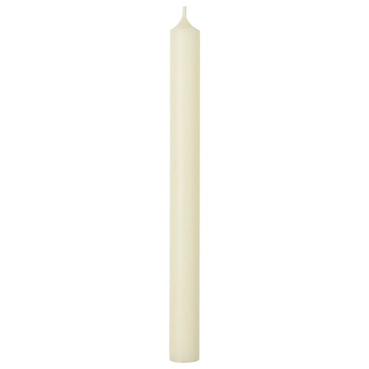 Tall dinner candle with simple straight cylinder shape in a warm ivory colour