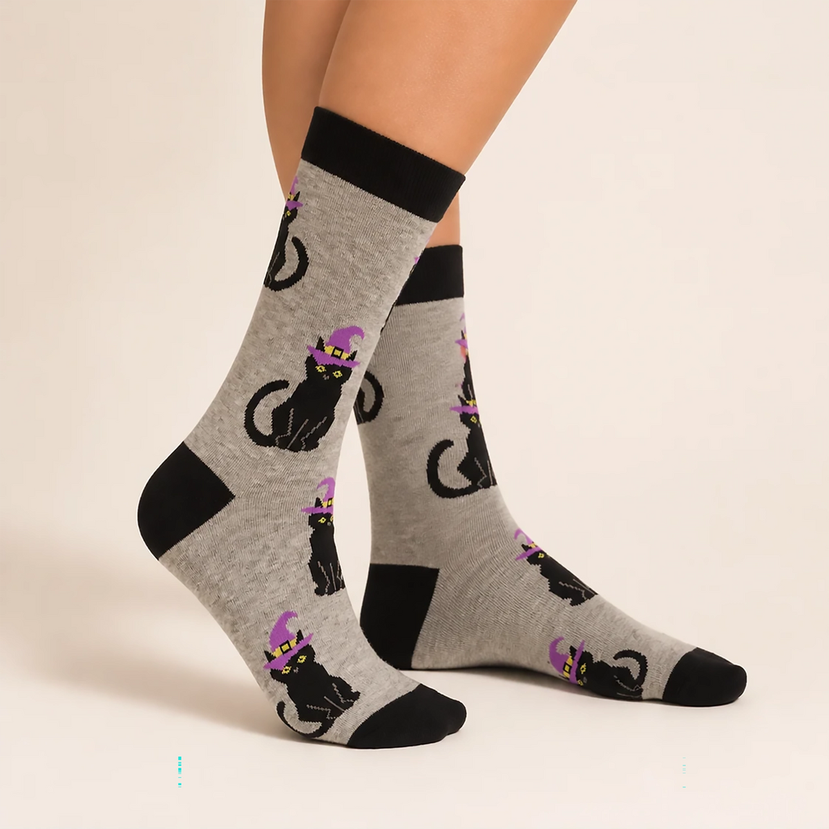Witchy Cat Socks | Grey