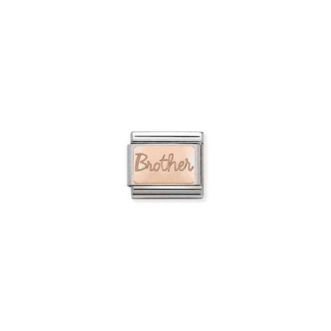 Brother Engraved Charm - 9K Rose Gold & CZ