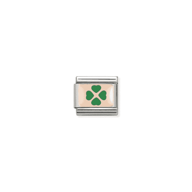Green Four Leaf Clover Charm - 9K Rose Gold and Enamel